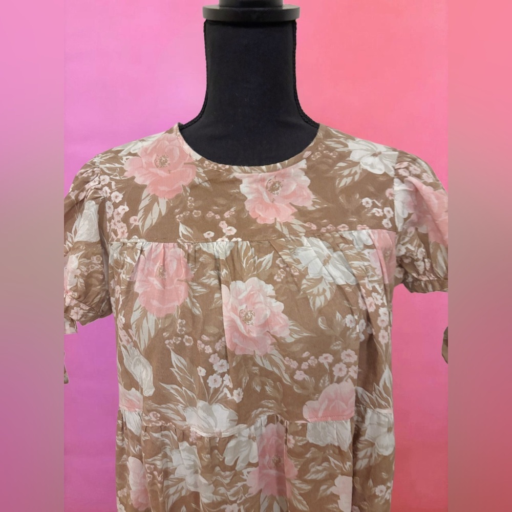 Urban Outfitters Coquette Brown & Pink Floral Babydoll Dress - Size Medium - Picture 2 of 12